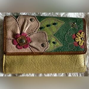 Fossil Yellow TriFold Flower Design Wallet
